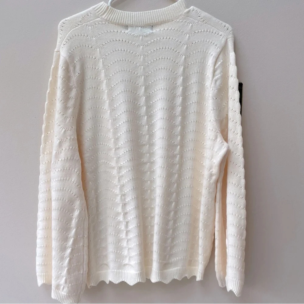 NWT Asos Fashion Union Women’s Cream Scallop Edge Pointelle Sweater Bell Sleeves - Picture 3 of 6